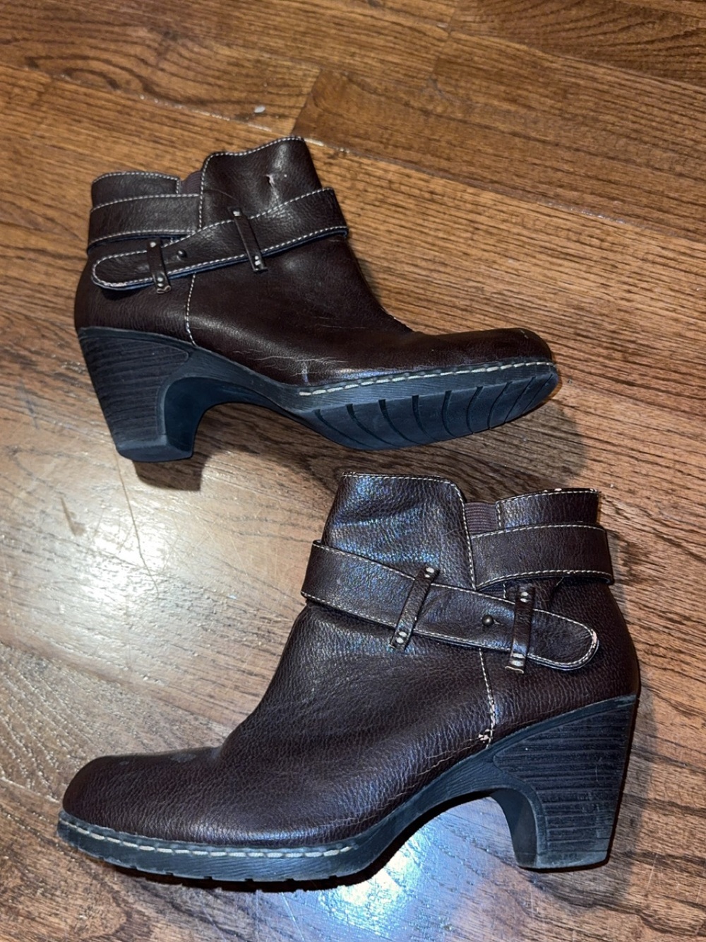 Women's Eurosoft Brown Leather Ankle Bootie with Buckle Detail